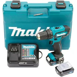 Makita Akku-Bohrschrauber 12V DF333DSAE, max. 1700 U/min, mit 2 Akkus 12V/2,0 Ah, Ladegerät und Koffer blau|schwarz