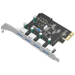 BRAINZAP USB PCIe Erweiterungskarte Modulkarte PCI-Express zu USB Typ A, 4x USB 3.2 Gen1/3.0, PCI-Express 3.0 x1 schwarz