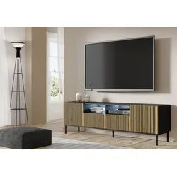 Raumhirsch Furniture Lowboard TV Schrank, RTV Möbel, Wohnmöbel mit Stauraum (Maße 199,6 x 41,8 x 57,5 (H) cm, 2 Schubladen, 2 offene Fächer, 2 Türen), gefräste Fronten, Metallrahmen, Push to Open System schwarz