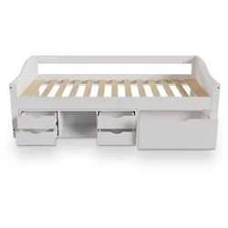 Juskys Kinder-Funktionsbett Nalu weiß 90x200 cm , Weiß , Holz , 90x200 cm , Babymöbel & Kindermöbel, Kinderzimmer & Jugendzimmer, Kinderbetten