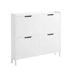 SoBuy Schuhschrank mit 4 Türen Weiß 100x19x90,5cm Minimalistisch
