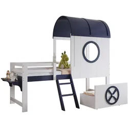 Okwish Etagenbett 90/200 cm Weiß+Dunkelblau mit Dach und Fenster aus Kiefer und Mdf , Holzwerkstoff , 90x200 cm , Babymöbel & Kindermöbel, Kinderzimmer & Jugendzimmer, Stockbetten