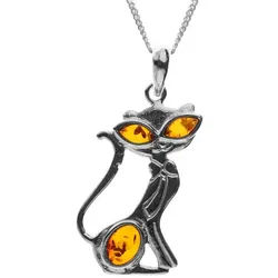 OSTSEE-SCHMUCK Kette mit Anhänger Ostsee-Schmuck Kette mit Anhänger Katze Kette mit Anhänger Katze (2-tlg) silberfarben 50 cm