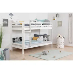 Etagenbett OTTO HOME "René, Hochbett, Stockbett 2 Farben, Schubkasten optional", weiß (kiefer massiv weiß), B:98cm H:140cm L:206cm, Etagenbetten, Etagenbett, FSC zertifiziertes Massivholz, mit Trittleiter + Rundum-Absturzschutz