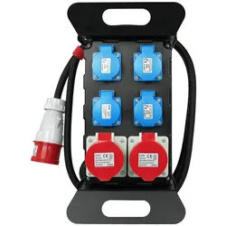 Baustromverteiler 3x230V Schuko 2x400V 2xUSB Stromverteiler RCD mit Anschlusskabel H07RN-F 5×2,5 2m und Stecker CEE 16A 400V W-00884