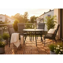 KONIFERA Garten-Essgruppe Edessa Komfort, (Set, 9-tlg., 4x Sessel, 4x Auflage, 1x Tisch), inkl. 4 Sessel, 4 Sitzkissen, 1 Tisch grau
