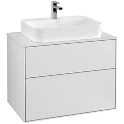 Villeroy & Boch Finion Waschtischunterschrank, 2 Auszüge, mit integrierter Beleuchtung, 800x603x501mm, Glass White Matt, G34100MT, Farbe: White Matt Lacquer