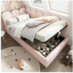BlingBin Einzelbett Polsterbett Stauraumbett Tagesbett 90×190/200cm (1-tlg., Samt Daybett mit bettkasten, Metall-Lattenrost), Schlafsofa 90x200cm, ohne Matratze rosa 97 cm x 210 cm x 76 cm