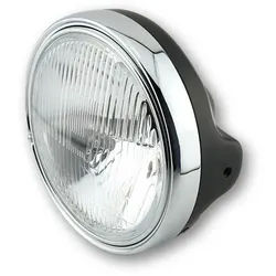 SHIN YO LTD-Scheinwerfer, 7 Zoll, H4-Einsatz mit geprägtem Glas, schwarz glänzend, schwarz