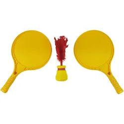 Federballset , Gelb, Rot , Kunststoff , 3-teilig , 9x20x9 cm , Freizeit & Co, Gartenspielzeug