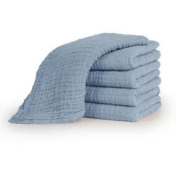 Laleni Spucktücher 70/70 cm, 100% Baumwolle für Babys, Hellblau, 5er-Set , Textil , Quadratisch , 70x70 cm , Pflegen, Babypflegeprodukte