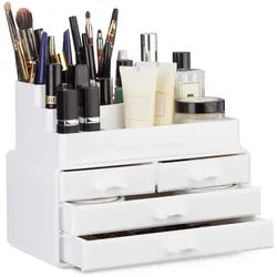 Relaxdays Makeup Organizer , Weiß , Kunststoff , 23.5x19x14 cm , Badaccessoires, Kosmetikdosen