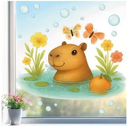 Sunnywall Fensterbild wiederverwendbare Fensterbilder Capybara im Wasser, statisch haftend, beidseitig bedruckt