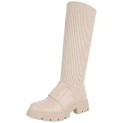 Ital-Design Trendige Damen Stiefel mit hohem Schaft und Komfort Plateaustiefel (90542763) Blockabsatz Stiefel in Beige beige|braun 39 EU
