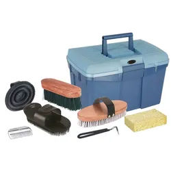 Covalliero Pferdeputzutensilien-Set in einer Box, blau
