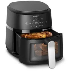 Philips Heißluftfritteuse Airfryer 2000 NA221/00, mit 4.2L, Sichtfenster, 1500 W, RapidAir Technologie und 13 Kochfunktionen; Schwarz/Silber schwarz|silberfarben