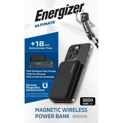 Energizer Akku Powerbank, 5.000mAh, QM5000, schwarz Ultimate, Magnetic, Wireless, 1x USB-C PD, Retail