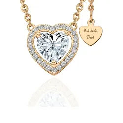 LOVENEST Herzkette Halskette Damen Silber 925 / Gold vergoldet mit Herz-Anhänger Zirkonia (Silberkette Anhänger Geschenke für Frauen Weihnachtsgeschenk Freundin, Geschenkset Damenkette Weihnachten Set), Sie Geburtstag Hochzeitstag Liebesbeweis Liebesgeschenk Herz Schmuck