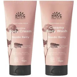 Urtekram Duschgel und Body Cream Nordic Berry Set für trockene Haut Tube 2x200 ml