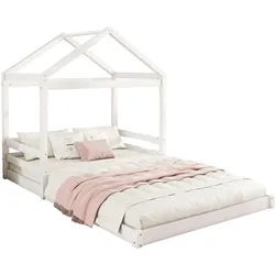 Okwish Hausbett 140/200 cm Weiß Kiefernholz mit Lattenrost , Holz , 140x200 cm , Babymöbel & Kindermöbel, Kinderzimmer & Jugendzimmer, Kinderbetten, Spielbetten
