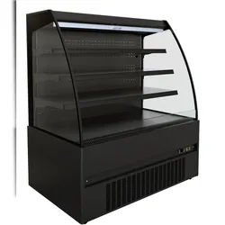 Kühlvitrine OKAPI | Offen mit Nachtabdeckung + LED | HxBxT 150x151x66,5cm | +2/+4°C | Schwarz | + CHEFGASTRO Geschirrtuch