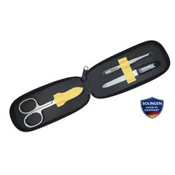 EloModa Maniküre-Kosmetik-Etui Maniküre-Etui mit Solingen Instrumenten – Nagelschere, Pinzette &, 3 tlg., Saphirnagelfeile gelb