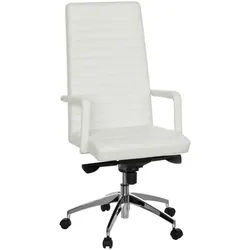 Mid.you Drehstuhl , Weiß , Textil, Leder , Kombination Echtleder/Lederlook,Echtleder , Drehkreuz , 60x132x50 cm , Wippmechanik mit Härtegradeinstellung, Sitzfläche 360° drehbar , Büromöbel, Bürostühle, Chefsessel