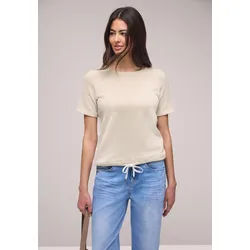 T-Shirt STREET ONE, Damen, Gr. 40, clay sand, Web, 68% Baumwolle, 30% Polyester, 2% Elasthan, unifarben, normal normal, Rundhals, abgesteppt, Shirts T-Shirt, mit U-Boot-Ausschnitt