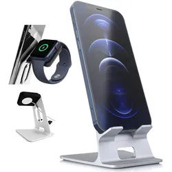 Orzly Handy-Halterung 2-in-1 Universal Stand für Smartphone & Smartwatch aus Aluminium silberfarben