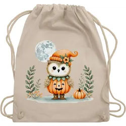 Shirtracer Turnbeutel Süße Eule mit Kürbis, Herbstliches Baby und Kinder Motiv, Niedliches, Halloween Beutel weiß