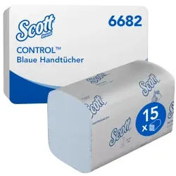 SCOTT® ControlTM Blue Handtuchpapier, 1-lagig, 32 x 20 cm, Blaue Papierhandtücher mit Interfold-Falzung, 1 Karton = 15 Packungen à 240 Tücher = 3600 Tücher