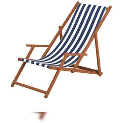 Erst-Holz Liegestuhl blau-weiß Gartenliege Kissen Strandstuhl Sonnenliege Deckchair Buche klappbar 10-317KD