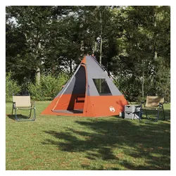 vidaXL Tipi-Zelt, Tipi Zelt mit Dach Grau und Orange 383 x 338 x 217 cm Taft grau