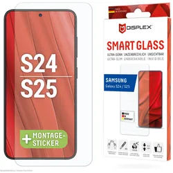 DISPLEX Smart Glass 9H für Samsung Galaxy S24/S25 Montagesticker, unzerbrechlich, ultra-dünn, unsichtbar