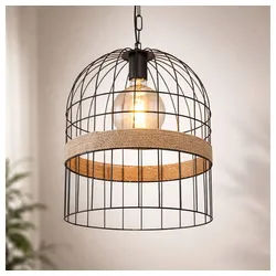 GLOBO LIGHTING Hängeleuchte, Leuchtmittel nicht inklusive, Hängeleuchte Pendellampe Hanfseil Pendelleuchte Wohnzimmer schwarz