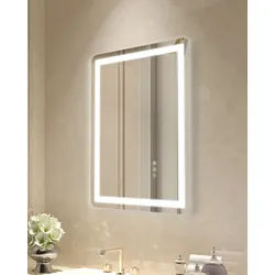 VEVOR LED-Badezimmerspiegel Kosmetikspiegel (50 x 70 cm) mit Front- und Hintergrundbeleuchtung, beschlagfreier Spiegel, stufenlos dimmbarer Badezimmerspiegel mit 3 Farbtemperaturen, Wandmontage