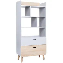 arthur berndt Standregal Lovis , Hellgrau, Eichefarben , Holz , 2 Schubladen , 75x164x42 cm , Blauer Engel, Hergestellt in Deutschland , Babymöbel & Kindermöbel, Babyzimmer, Babyregale & Kinderregale