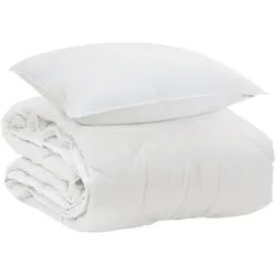 vidaXL Bett Ganzjahresbettdecke mit Kissen 2 pcs Weiß Mikrofaser (2-tlg) weiß