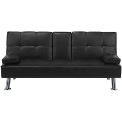Beliani 3-Sitzer-Schlafsofa Kunstleder Schwarz Roxen , Kunststoff , 168x77x81 cm , Babymöbel & Kindermöbel, Kinderzimmer & Jugendzimmer, Schlafsofas