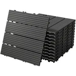 ECD Germany – WPC Terrassenfliesen – 30x30 cm 11 Stk.=1m2 Anthrazit | geriffelt, Holzoptik, Klicksystem mit Drainage
