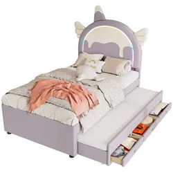 Okwish Kinderbett 90/200 cm Einhornform Violett mit ausziehbarem Rollbett , Kunststoff , 90x200 cm , Babymöbel & Kindermöbel, Kinderzimmer & Jugendzimmer, Kinderbetten