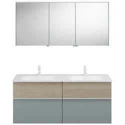 burgbad Fiumo Set, bestehend aus Spiegelschrank, Mineralguss-Waschtisch und Waschtischunterschrank, mit Plisséefront, Breite: 1420 mm, SGGT142RF3957G0223, Farbe: Eisblau Softmatt / Eisblau Softmatt,