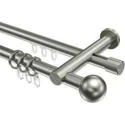 GARDINENSTANGE RUNDROHR-INNENLAUF Platon Luino 160 cm, 2-läufig, 20 mm Ø Edelstahl-Optik
