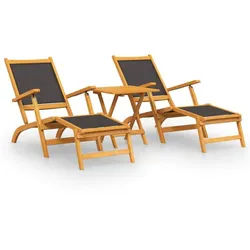 vidaXL Gartenliege, Garten-Liegestühle mit Tisch Massivholz Akazie und Textilene