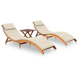 vidaXL Gartenliege Sonnenliegen 2 Stk. mit Tisch und Auflagen Massivholz, 1 St. weiß