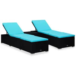 vidaXL Gartenliege 3-tlg. Garten-Sonnenliegen mit Teetisch Poly Rattan Schwarz, 1 St.