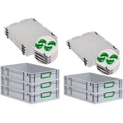 PROREGAL 5x Eurobox NextGen Color mit Auflagedeckel & Schiebeschnappverschlüsse | HxBxT 12x40x60cm | 23L | Griffe grün zu