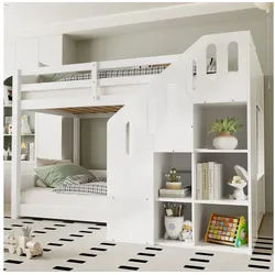 STILVORA Etagenbett 90×200 Kinderbett mit Matratze,Funktionsbett mit Stautraum & Treppen (90*200cm), multifunktionales Kinderbett, Mit Treppen und Schließfächern