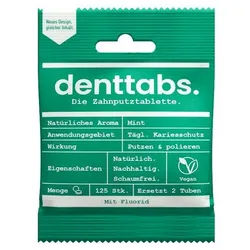 Denttabs Zahnpasta DENTTABS Zahnputztabletten Mint (125 Stück) - ohne Fluorid, (125-St)