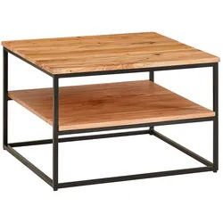 Industrial Couchtisch aus Akazienholz und Metallbeinen, Platzsparendes Design, Handgefertigt, 2 Ablageflächen. 60x60x41 cm | Kadima Design